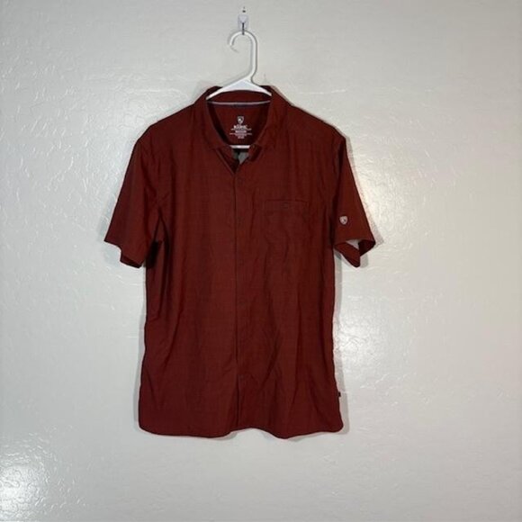 KUHL Shirt Mens Medium Red Short Sleeve Button Up Polyester Outdoor Hiking Top - Picture 1 of 9